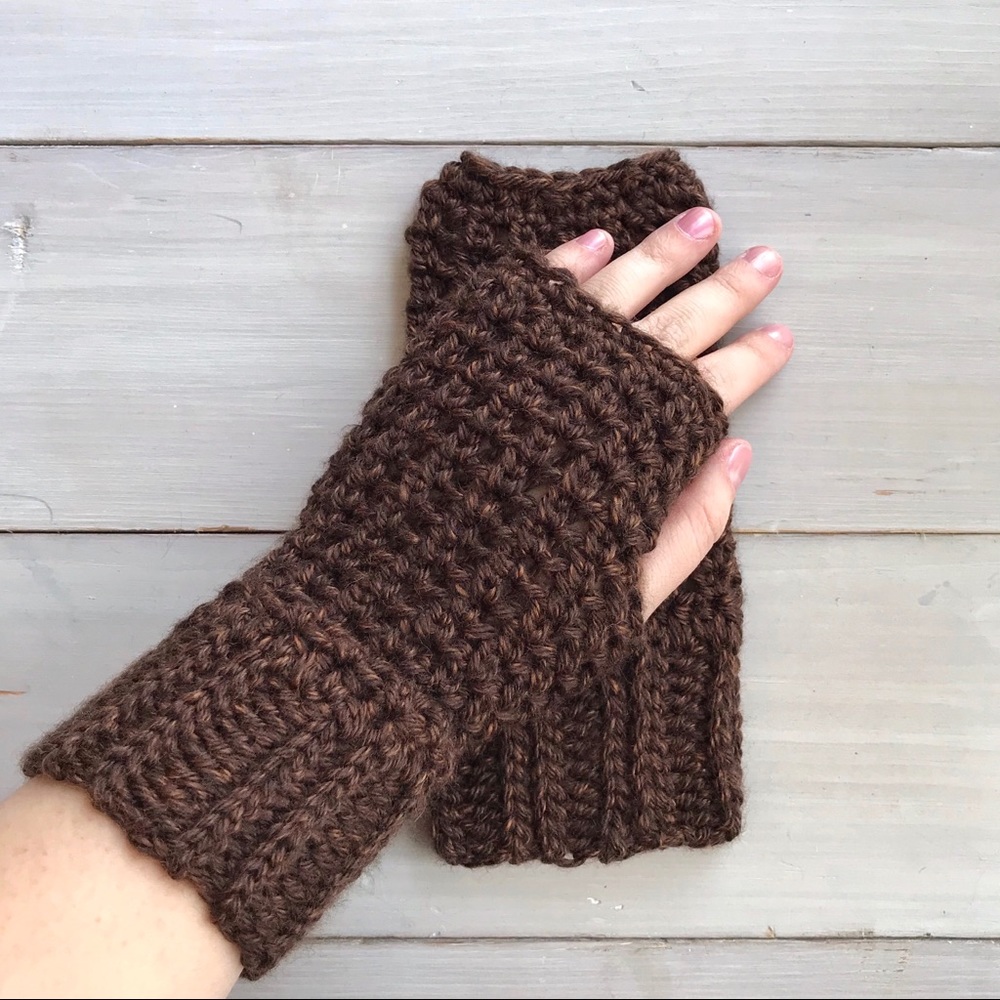 Brown Crochet Fingerless Texting Gloves Adult